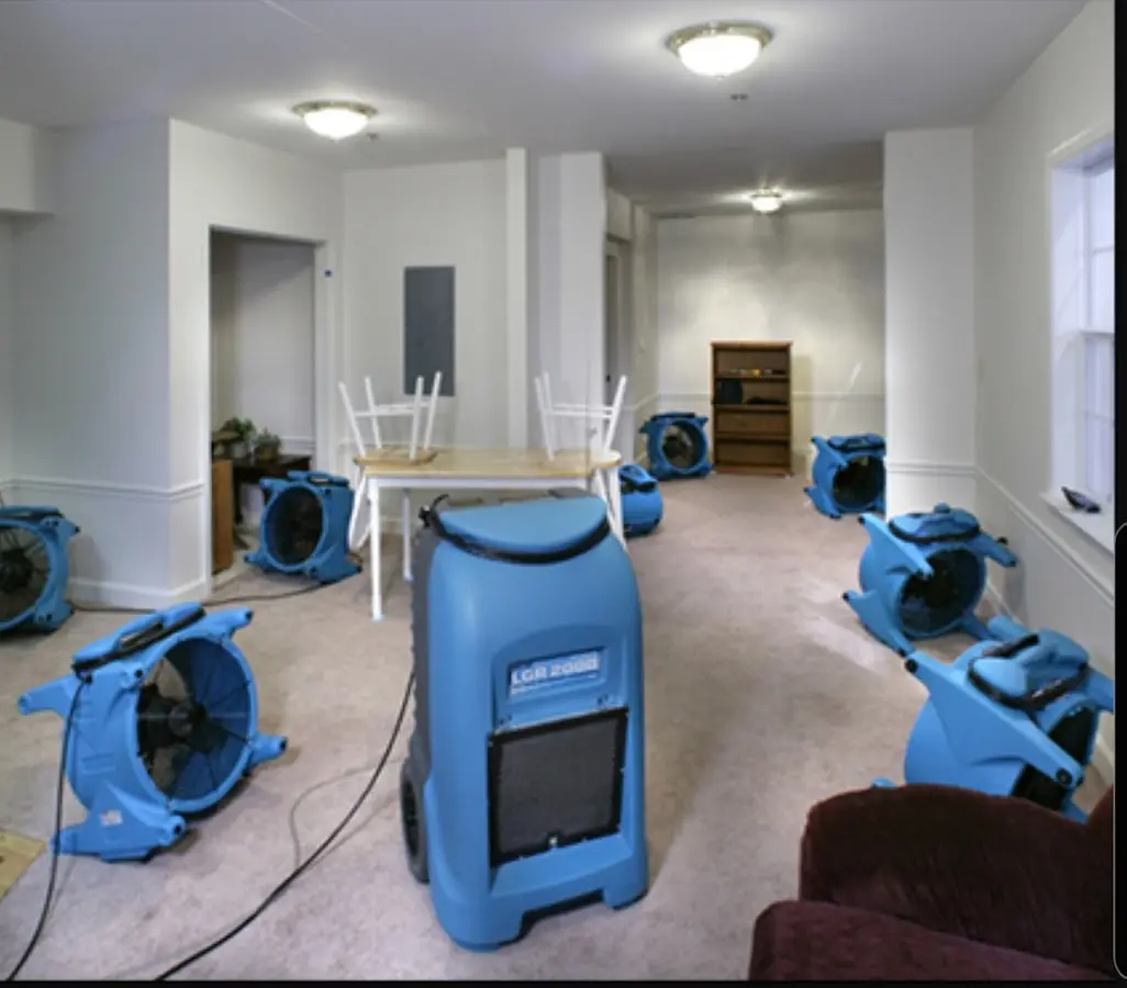 Air movers and dehumidifier setup for Water Damage Restoration in Hillcrest Heights